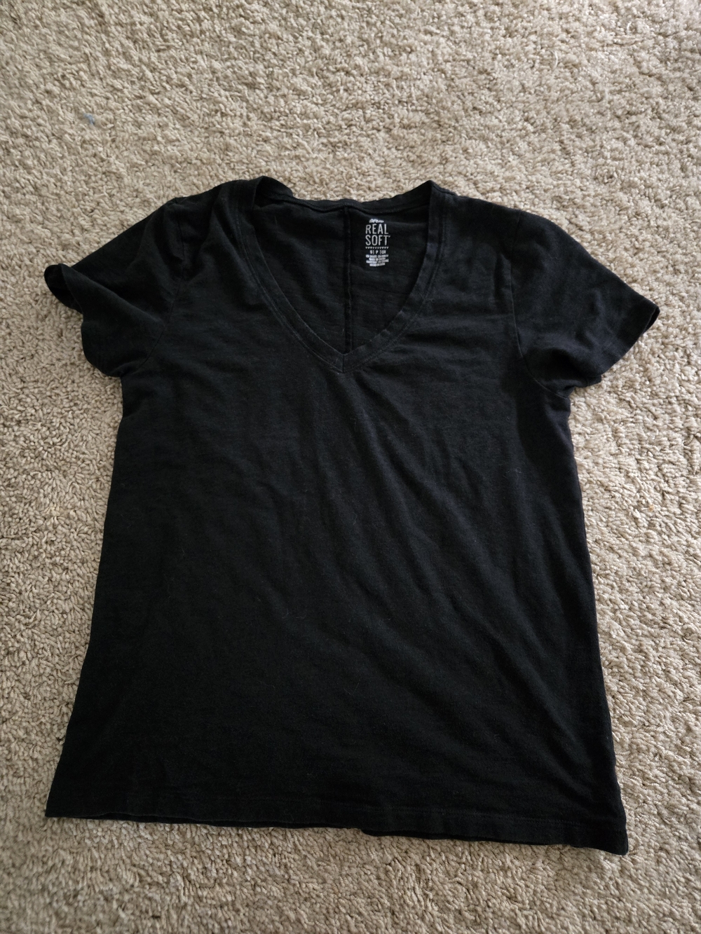 aerie Real Soft Black V-Neck Short Sleeve Tee Small